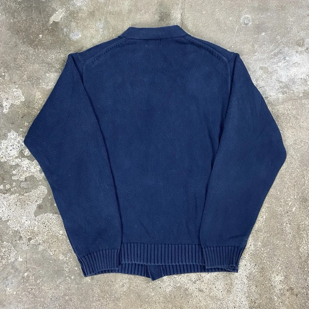 Vintage 90s L.L. Bean Cardigan Size Medium Navy Blue Button Down V-Neck Knit